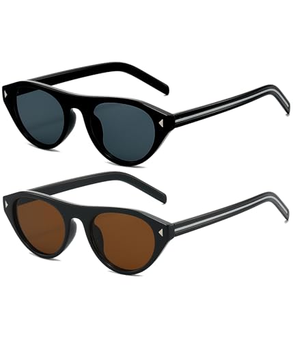 Image of EYLRIM Retro Oval Cat Eye Sunglasses for Women Men Trendy Flat Top Narrow Cateye Shades UV400 Protection