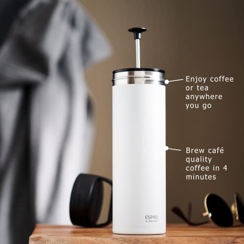 Espro P0 Ultralight French Press - Double Walled Stainless Steel Vacuum Insulated Coffee And Tea Maker, 16 Ounce, Chalk White #TOP4