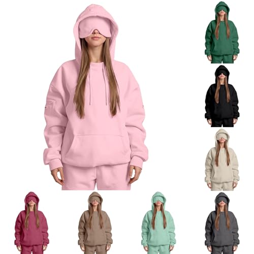 Kapuzenpullover mit integrierter Augenmaske Unisex Bequemer Flugzeugmodus, Reise-Kapuzenpullover Hoodie Herren Damen Oversize Pullover für Erwachsene Männer Frauen