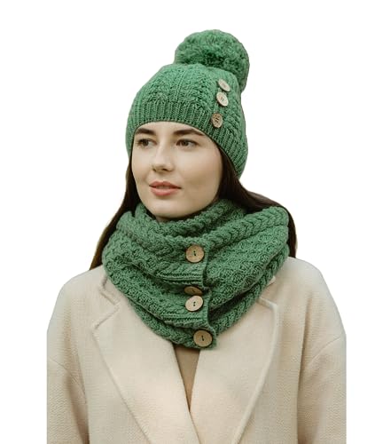 SAOL 100% Merino Wool Ireland St Patricks Gift Set Scarf and Hat for Women
