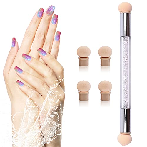 Jerclity 5Pcs Acrylic Ombre Nail Brush Set Wooden Gel Builder Ombre Brush For Nails Double Head Nail Sponges For Ombre Pen With 4 Sponge Heads Nail Pens For Nail Art #TOP2