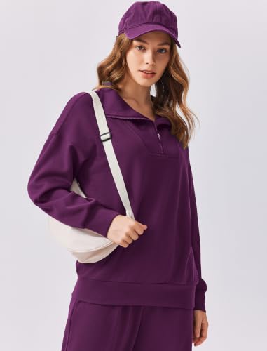 Image of PINSPARK 2 Piece Sets for Women 1 /4 Zip Lounge Matching Set Fall Outfits | Oversized Sweatshirt, Long Sleeve Pullover, Wide Leg Pants with Drawstring Pockets, Sweatsuit, 2026 Travel Airport Tracksuit