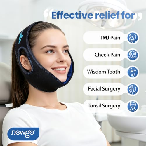 Image of NEWGO Wisdom Teeth Ice Pack Head Wrap, 1 Hour Long Lasting Cold Therapy | Ear Hole Design, Face Ice Pack for TMJ, Oral Surgery, Tooth Extraction, Cheek Pain, Teeth Removal