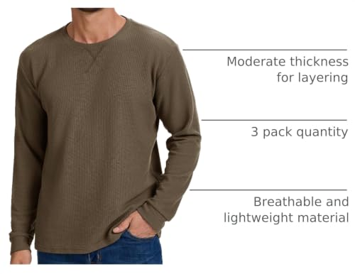 Image of 3 Pack Mens Waffle Shirts Long Sleeve Casual T-Shirt