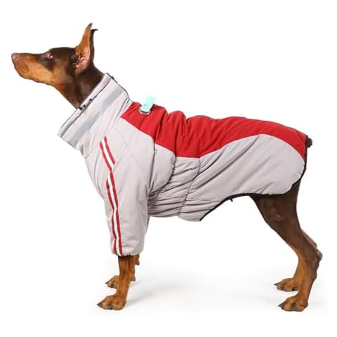 Laifug Dog Cold Weather Coats, Gray Red Two Legs Dog Winter Coat with Elastic Adjustment Rope and Double Traction Ring, Waterproof Windproof Cold Weather Dog Clothes for Small to Extra Large Dogs Cover