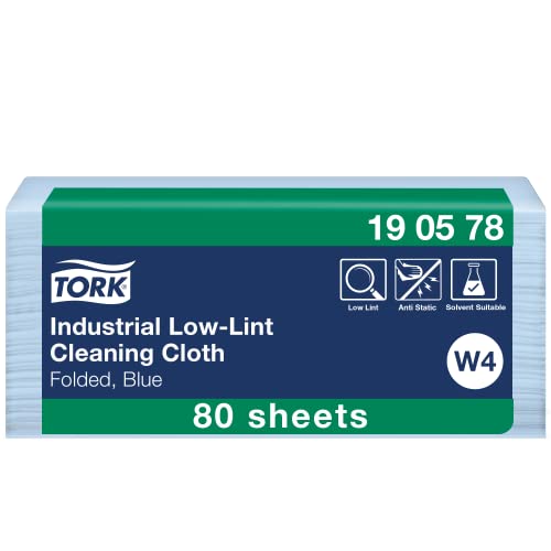 Tork Chiffon de Nettoyage non pelucheux bleu W4, 1 pli, 1 pack x 80 chiffons, 10.8cm x 32.4cm chaque, 190578 Cover