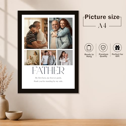 Image of Art Street Personalized Gift for Father, Dad Photo Frame | 5 Image Collage with Custom Text, Customized Photo Frame for Father, Wall Decor for Bedroom Living Room, A4 Size 8x12 Inch