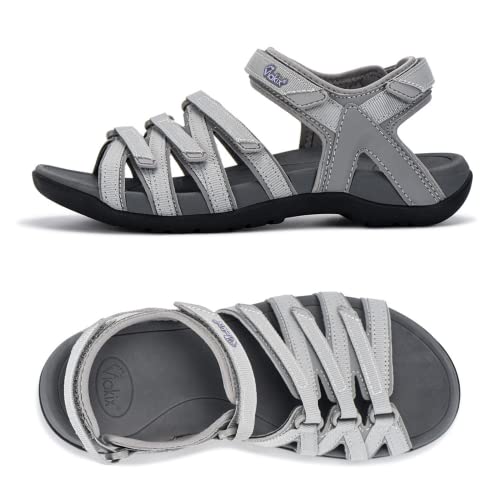 Viakix Womens Sport Sandal – Comfortable Athletic Stylish Hiking Shoes, With Arch Support, Outdoors, Walking, Water, River, Trekking, Grey 6 #TOP8