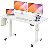 MOUNTUP 𝟓𝟓 𝐱 𝟐𝟖 Inches Electric Height Adjustable Standing Desk, Sit Stand Desk with Memory Controller, Ergonomic Stand Up Desk for Home Office with Splice Board, White