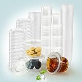 SUCITY 240 Small Clear Plastic Condiment Cups with Lids, 1oz Portion Containers, Ideal for Condiments, Salad Dressing, Jello Shots