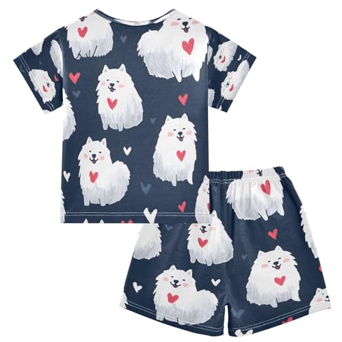 Samoyed Heart Pattern Kids Pjs Set Boys Girls Summer Short-Sleeve Sleepwear Pajamas 2PCS2