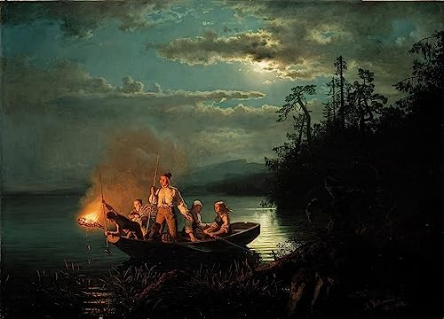 Pêche au harpon de nuit Hans Gude toile 60x90cm pour remplacer poster papier et embellir mur