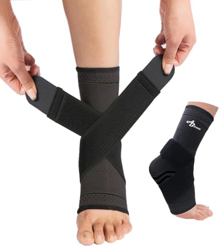 ABIRAM Ankle Brace Compression Sleeve with Adjustable Support Strap