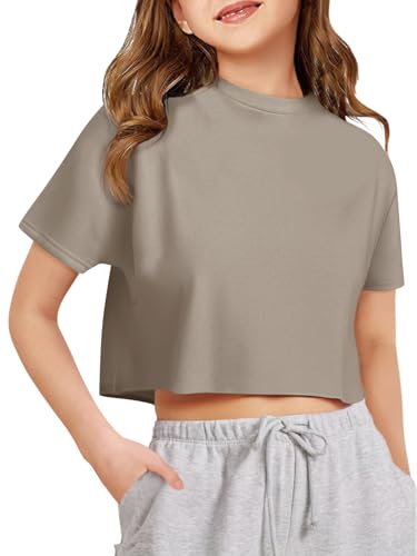 Image of Girls Athletic Oversized Crop Tops Kids Drop Shoulder Short Sleeve T Shirts Workout Tees 5-14 Years