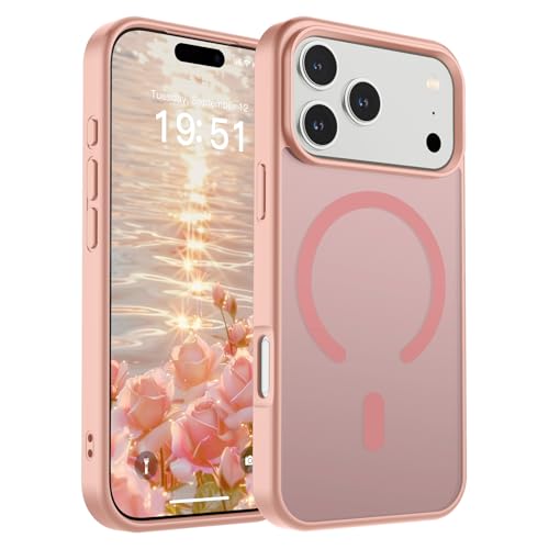 Image of SUPFINE Magnetic for iPhone 17 Pro Case (Compatible with MagSafe)(Military Grade Drop Protection) Translucent Matte Shockproof with Anti-Fingerprint Phone Cover 2025,Pink