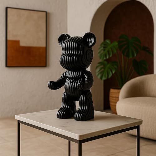Image of Xtore Modern Abstract Black Bear Figurine | Resin Home Decor Accent | Contemporary Art Piece | Unique Decor for Living Room, Office, or Shelf | Creative Gift Idea (Black)