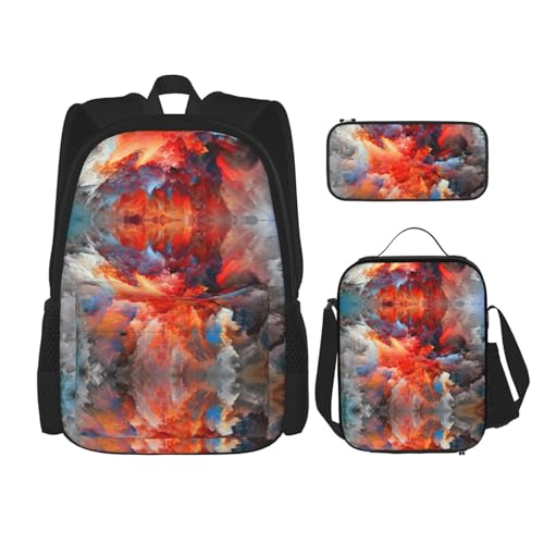 Colorful Clouds Print 3 Piece Set Backpack, Lunch Bag, Pencil Case, Cute Sturdy For College And Travel