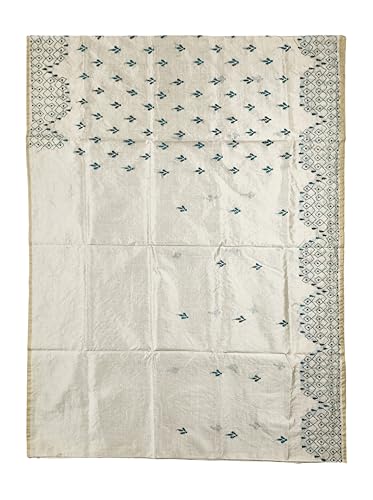 Image of SHRISTI CLOTHINGS Women's Hand Embroidered Cotton Silk Kantha Stitch Saree with Blouse Piece (SB430324 TWD85)