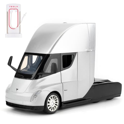 1:24 Tesla Semi Truck Head, coche de juguete de aluminio fundido a presión, modelo de juguete para coleccionar, regalo para niños, coche de juguete con función de sonido y luz y función de extracción