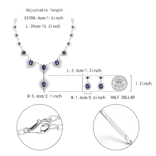 Conjunto de joyas de cristal azul marquesa con pendientes y collar de boda plateado 6