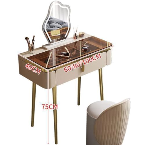 Tocador blanco con luz LED regulable para organizar cosméticos y maquillarse sin sombras 8