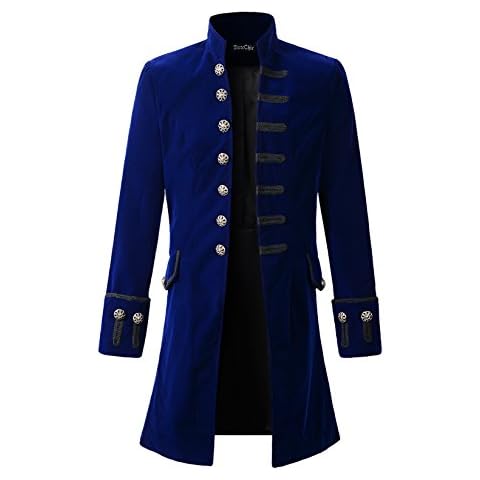 DarcChic Mens Velvet Goth Steampunk Victorian Frock Coat (L/L, Blue Long) Cover