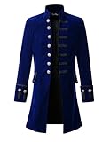 DarcChic Mens Velvet Goth Steampunk Victorian Frock Coat (L/L, Blue)