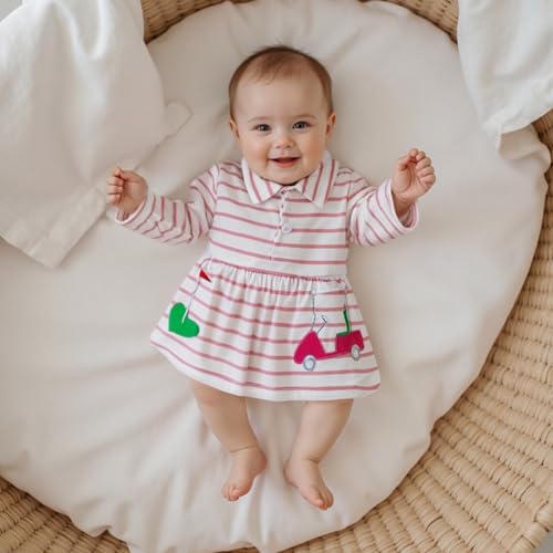 Newborn Baby Girl Golf Outfit Golf Onesie Romper Polo Dress Long Seeve Striped Bodysuit Infant Fall Clothes3