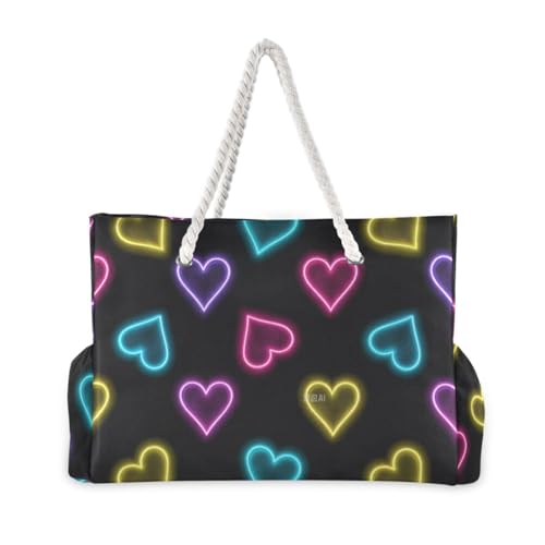 Neon Cololove reds Sturdy Tote Bag Beach with side pocketes Tote Bag Large Perfect for Travel Pool Swim Beach Vacation Necessities2