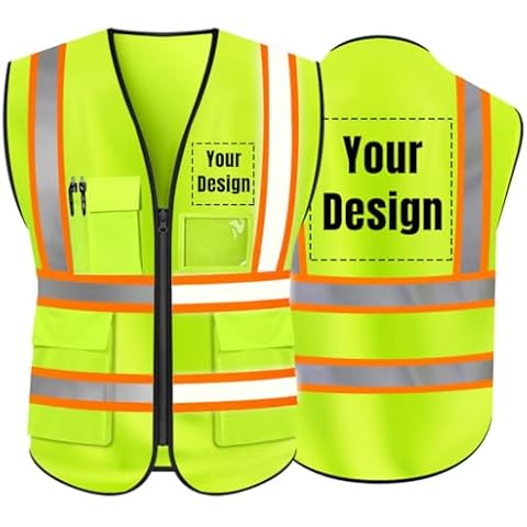 YOWESHOP High Visibility Reflective Safety Vest Customize Logo With 5 Pockets Hi Vis Vest Outdoor Protective Workwear (Neon Yellow (XL)) Cover