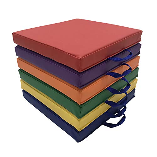 Image of Factory Direct Partners SoftScape 15 inch Square Classroom Floor Cushions with Handles; Flexible Seating for Daycare, Preschool, Playroom; 2 inch Thick Deluxe Foam (6-Piece) - Assorted, 12228-AS