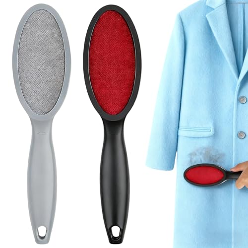 2 Stück Set Fusselbürste Kleidung, Schwarz und Grau Kleiderbürste Fusselbürste Tierhaare, Ideal für Tierhaarentfernung und Allergenreduzierung, 24.8 X 6 X 2.7 cm
