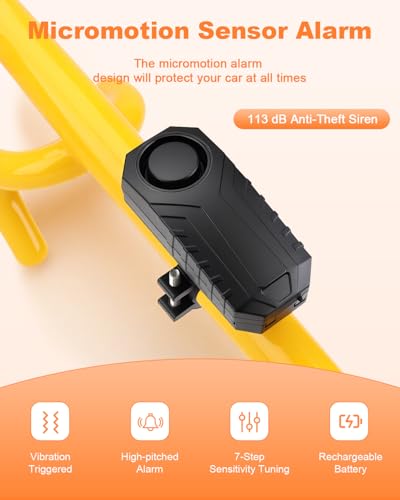 ELECTOP Steering Wheel Lock with Alarm 113db Anti Theft Car Device Double Hooks Car Lock with Adjustable Locking and 2 Key Car Alarm System with Motion Sensor Universal Fit for Vehicle Truck Van SUV - Thumbnail 2