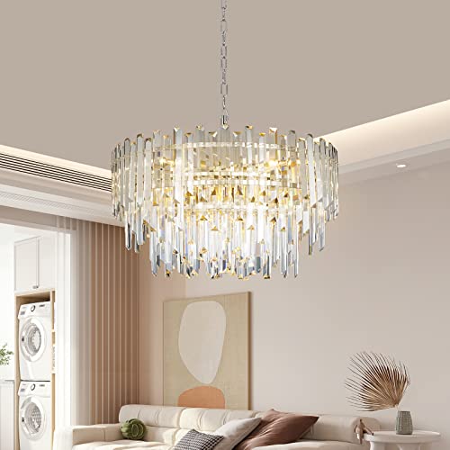 Crystal Chandelier Lighting 24'' Chrome For Dining Rooms Bedroom Foyer Entryway Ceiling Hanging Pendant Chandelier Light Fixture Lamp #TOP23