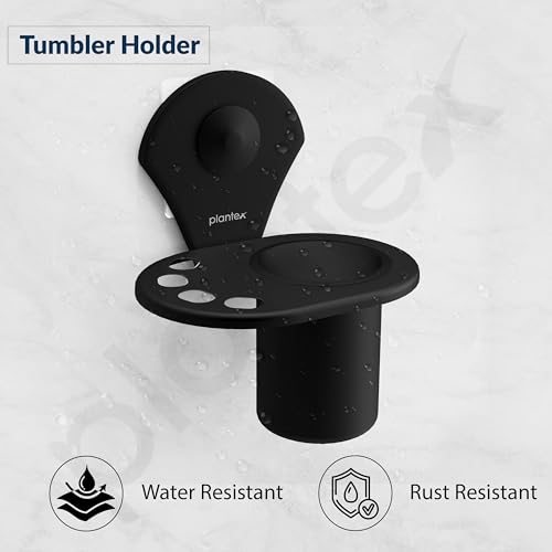 Image of Plantex Royal Self Adhesive Stainless Steel Tooth Brush Holder /Tumbler Holder /Bathroom Accessories (Black, Powder Coated)