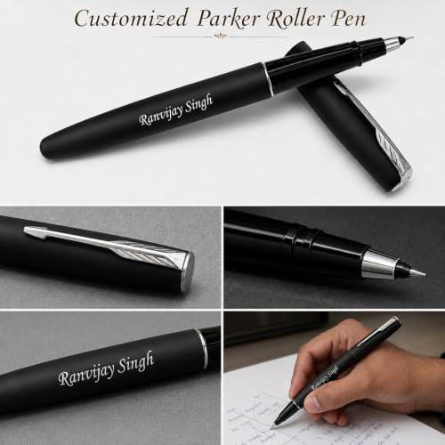 Image of SAVRI Personalized Gifts Customized Brown Diary with Name & Parker Roller Pen Gift Set | Premium Office Diary & Silver Clip Pen | Corporate Gift for Employees, Birthday, Anniversary & Professional Use