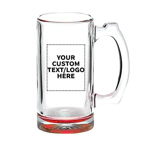 100 Libbey Beer Mugs Set, 12 oz. - Customizable Text, Logo - Groomsmen Glassware - Red