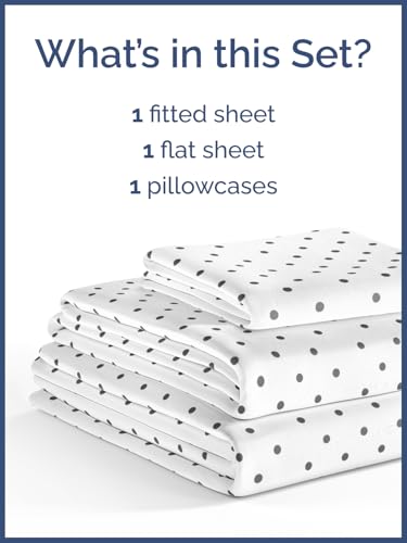 Image of Kids Twin Size Black & White Polka Dots Bed Sheets - 3 Piece Kids Sheet Set