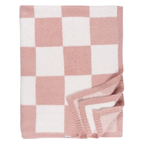 Image of Gerber Unisex Baby Cozy Soft Silky Mink Checkerboard Grid Blanket, Pink Check, One Size