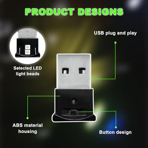 Suvnie 2 PCS Mini USB LED Light, 8 Colors RGB Car USB LED Interior Atmosphere Light, Adjustable Brightness Smart Laptop Keyboard Home Office Decoration Night Lamp, Car Accessories - Thumbnail 4