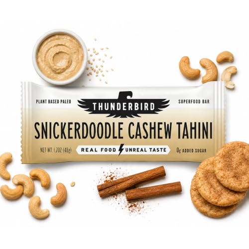 Thunderbird Bars Energy Snack, Gluten-Free with Protein, Healthy Real Food, Vegan Paleo Non-GMO, No Added Sugar, Snickerdoodle Cashew Tahini Flavor (12 Count, 1.7 oz. Bars)