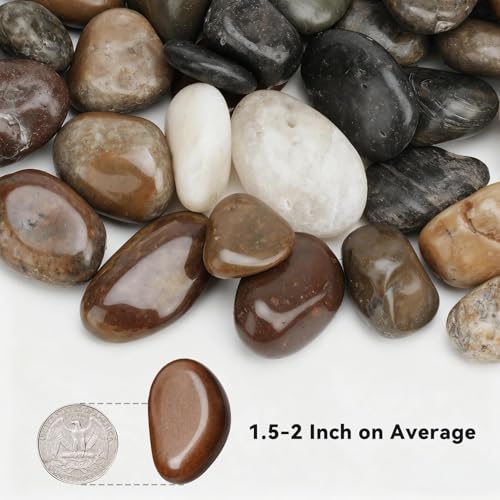 Image of onlyfire Natural Polished Pebbles, 1.5-2 Inch Decorative Mixed Color Stones Aquarium Gravel River Rocks for Vase, Succulents, Landscaping and Home Decor (5-lb Bag)