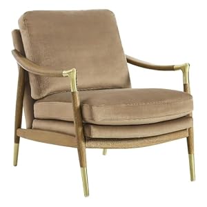 Modway Langford Stain-Resistant Performance Velvet Armchair – Mid Century Modern Velvet Chair with Wood Frame – Upholstered Accent Chair for Living Room or Bedroom