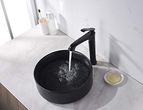 Miyili Bathroom Vessel Sink 14.2" Modern Round Above Counter Circle Matte Black Ceramic Countertop Sink Art Basin, Vs3636B #TOP3