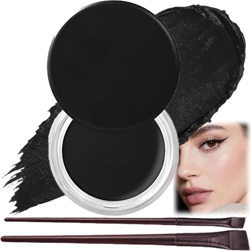 Image of Waterproof Eyeliner Gel Pot with 2 Brushes - Creamy Smooth Texture, Smudge Proof Wear, Easy Precision Application, Designed for Sharp Eye Looks and Neat Brow Definition, Long Wear Formula (Black)