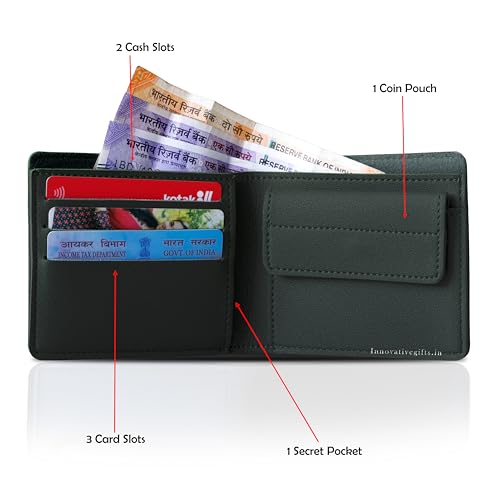 Image of Innovative Gifts Men's Personalized Wallet I Stylish Vegan Leather Slim Purse with Name & Charm I Customized Unique Gift for Birthday Anniversary Men Boy Love Husband Employees Clients (Olive)