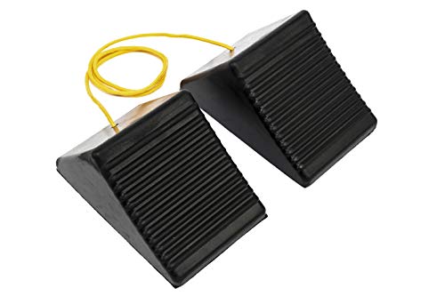 MaxxHaul 50012 Rubber Wheel Chock With Rope - 8" x 5" x 4" - 2 pack, by MAXXHAUL - Used condition - US$14.86