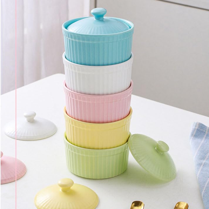 MEEOTZ Set 6 Pirottini In Porcellana Da 226g Con Coperchio: Per Crème Brûlée, Soufflé E Dessert, Lavabili In Lavastoviglie
