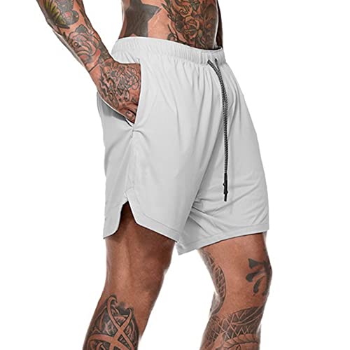 ERYUE Calções de corrida para homem,Homens 2-em-1 Shorts de corrida Esporte Hip Fitness Fitness Leve