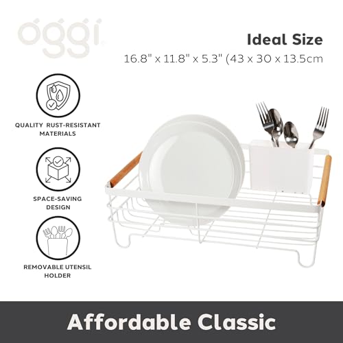 Oggi Large Dish Drying Rack - White & Bamboo Dish Drying Rack, Drying Rack Kitchen, Dish Rack, Dish Racks for Kitchen Counter, Durable Coated Metal Kitchen Drying Rack with Cutlery Holder by Oggi - Image 2